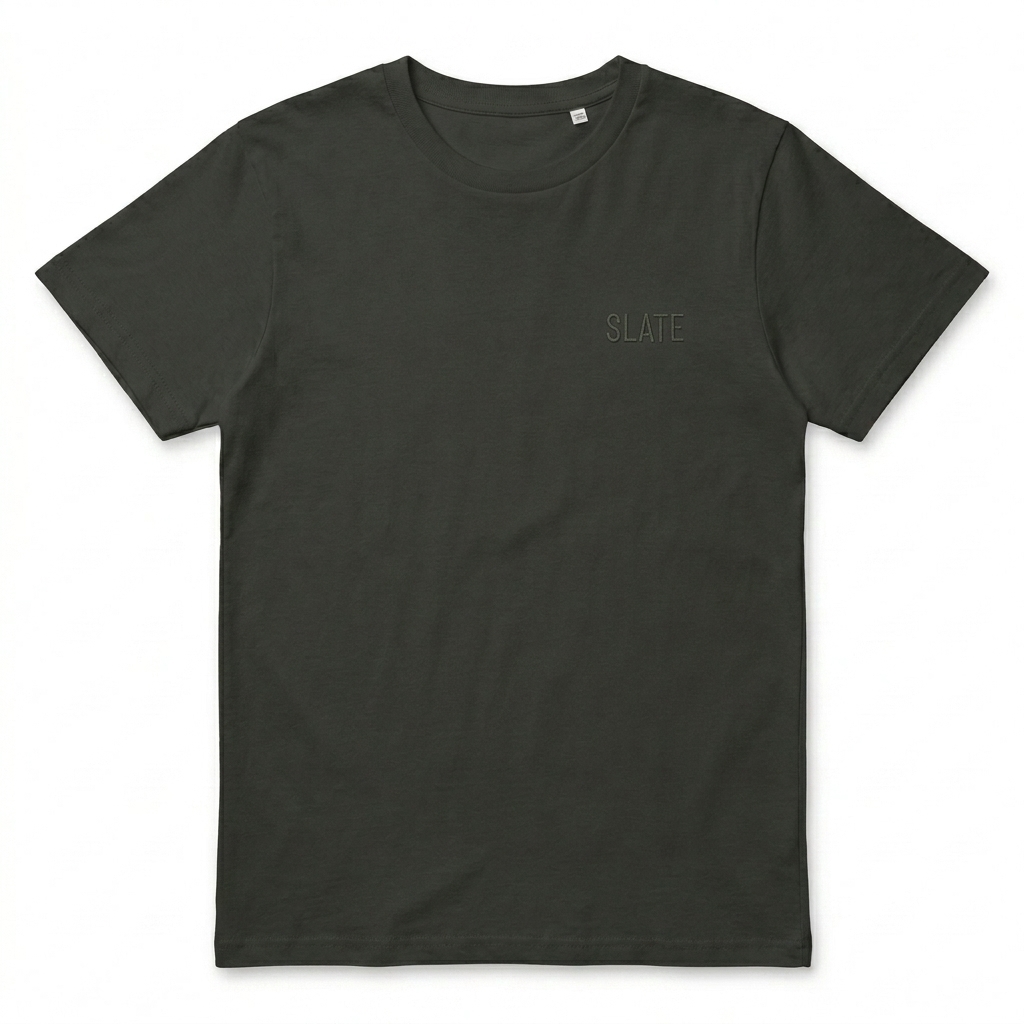 Custom Women's High-Waisted Tee design direction 1: Tonal Minimalist Wordmark featuring the SLATE wordmark