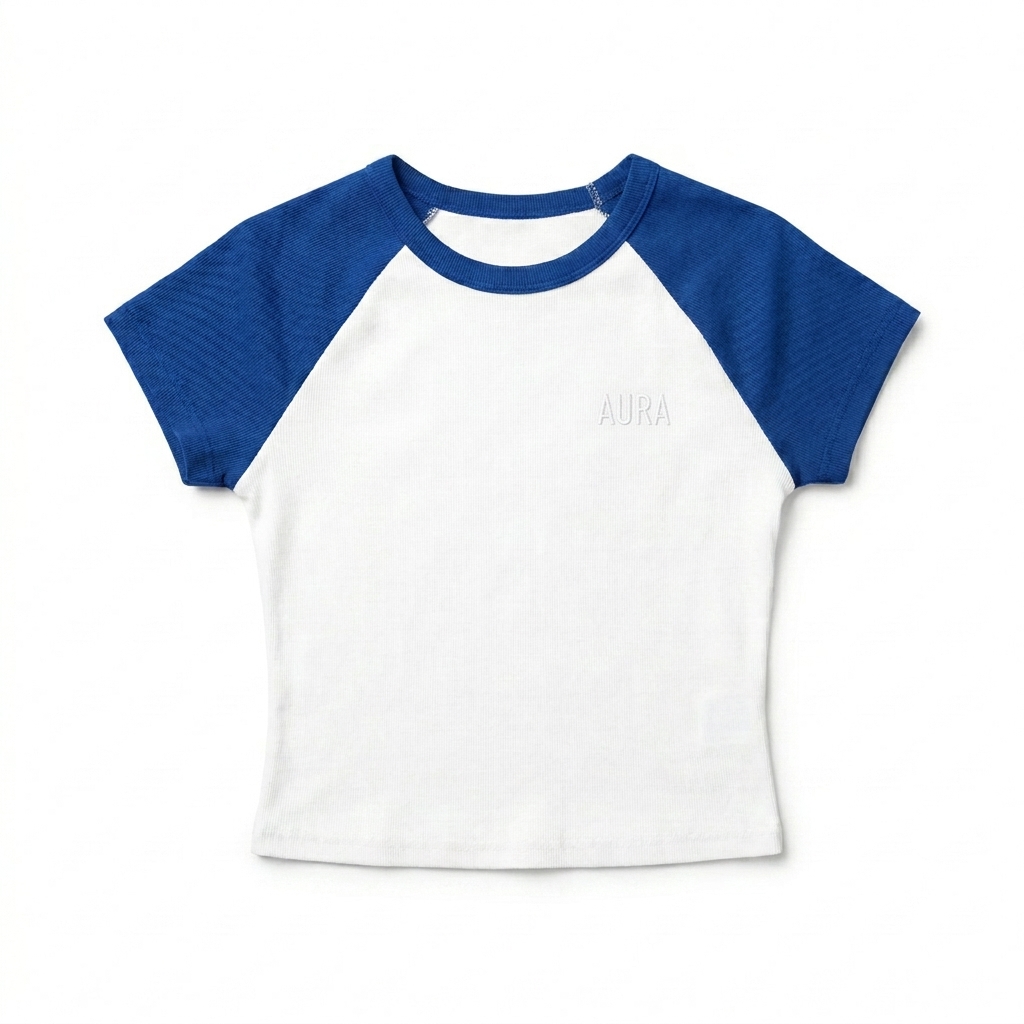 Custom Women's Micro Rib Raglan Tee design direction 1: Tonal Minimalist Wordmark featuring the AURA wordmark