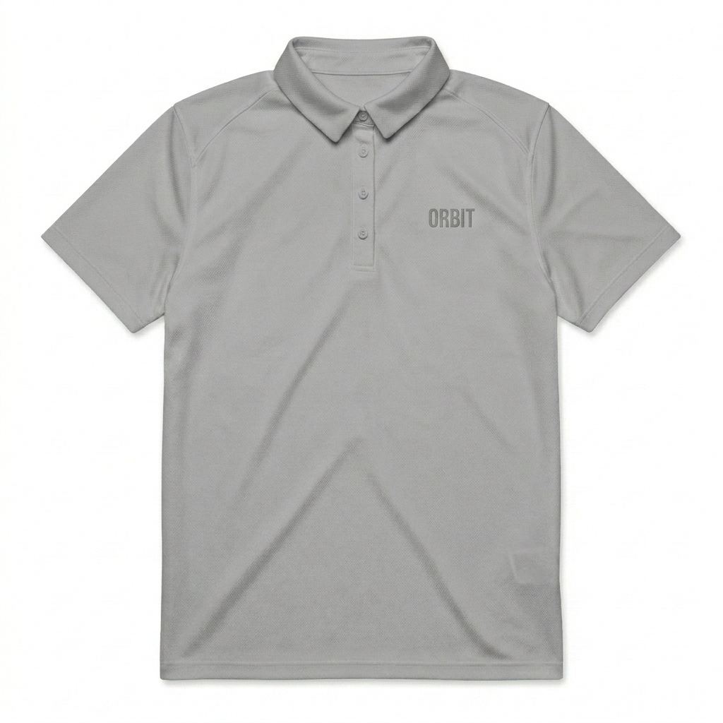 Custom Women's Performance Polo design direction 1: Tonal Minimalist Wordmark featuring the ORBIT wordmark