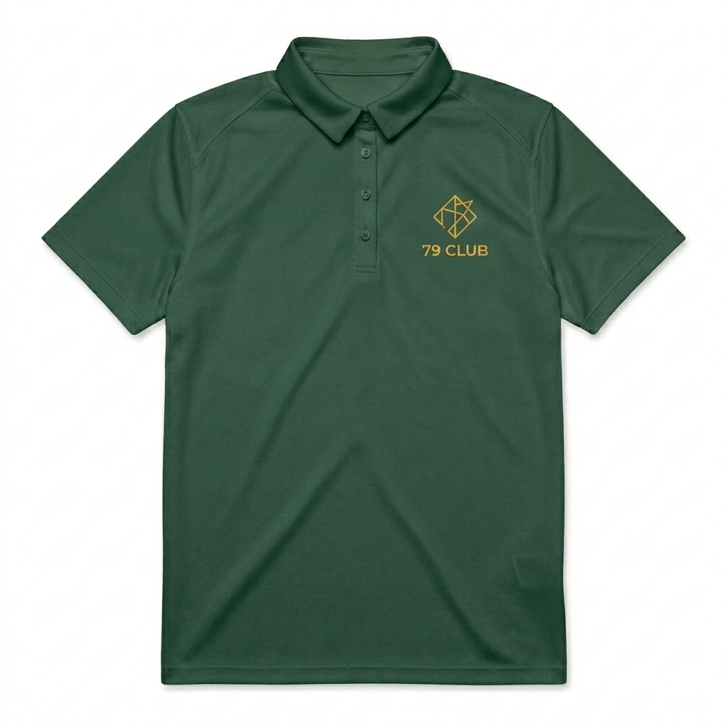 Custom Women's Performance Polo design direction 3: Modern Abstract Graphic featuring the 79 CLUB wordmark