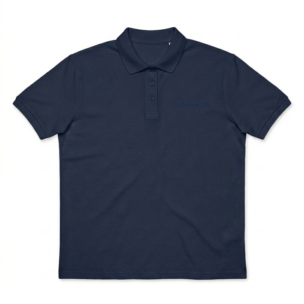 Custom Women's Pique Polo Shirt design direction 1: Tonal Minimalist Wordmark featuring the OPEN WATER wordmark