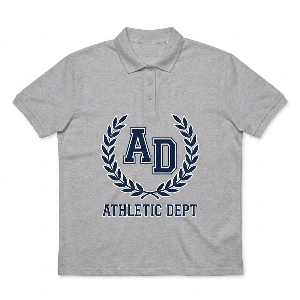Custom Women's Pique Polo Shirt design direction 2: Retro Collegiate Emblem featuring the ATHLETIC DEPT wordmark
