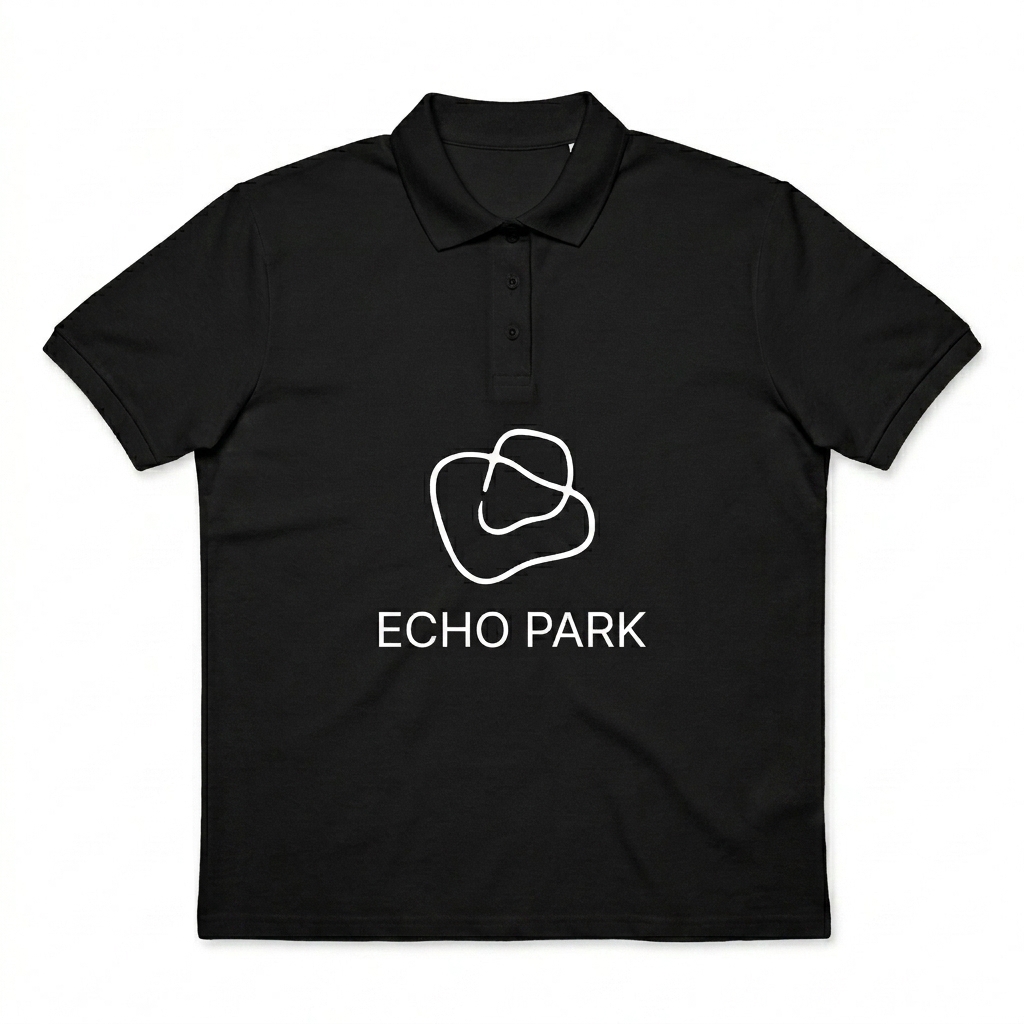 Custom Women's Pique Polo Shirt design direction 3: Hand-drawn Abstract Graphic featuring the ECHO PARK wordmark