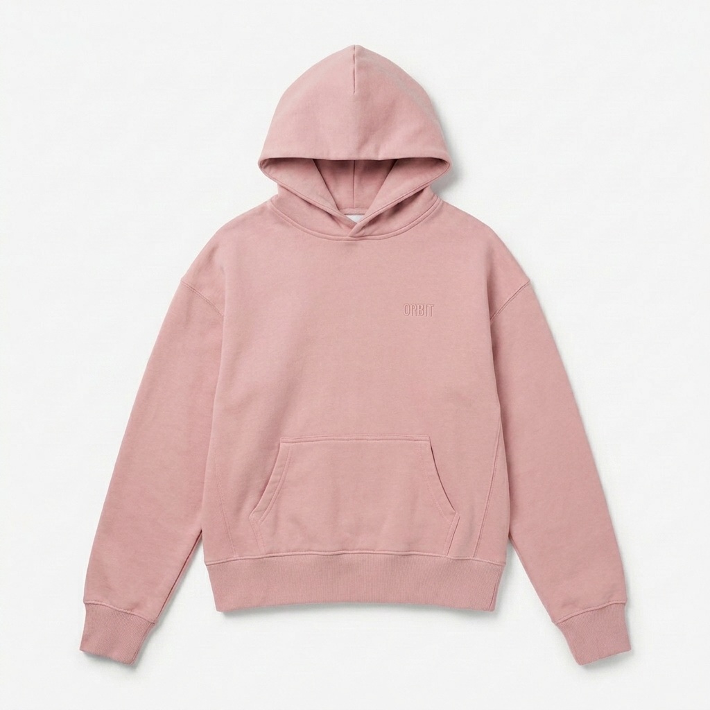 Custom Women's Relaxed Pullover Hoodie design direction 1: Tonal Minimalist Wordmark featuring the ORBIT wordmark