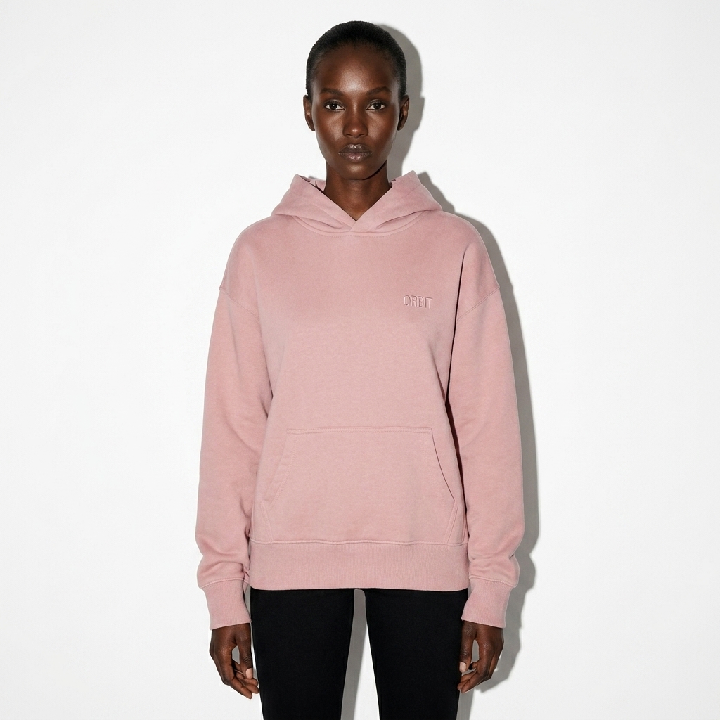 Women's Relaxed Pullover Hoodie worn by a slim tall East African female fashion influencer, preppy ivy styling, studio lookbook — custom women's relaxed pullover hoodie