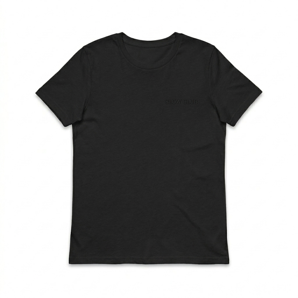 Custom Women's Relaxed T-Shirt design direction 1: Tonal Luxe Wordmark featuring the SLOW CLUB wordmark