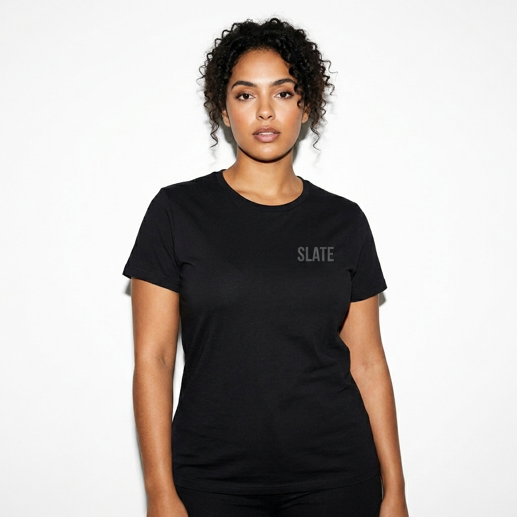 Women's Softstyle T-Shirt worn by a mid-size North African female fashion influencer, y2k revival styling, studio lookbook — custom women's softstyle t-shirt