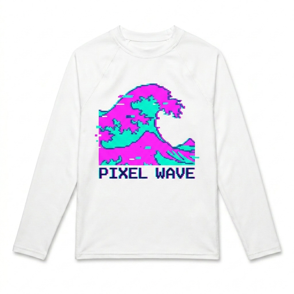 Custom Youth All-Over Print Rash Guard design direction 3: Pixel Wave featuring the PIXEL WAVE wordmark