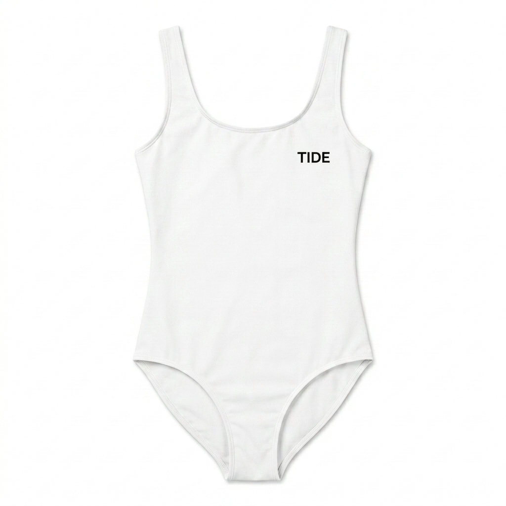 Custom Youth All-Over Print Swimsuit design direction 2: Abstract Waves featuring the TIDE wordmark