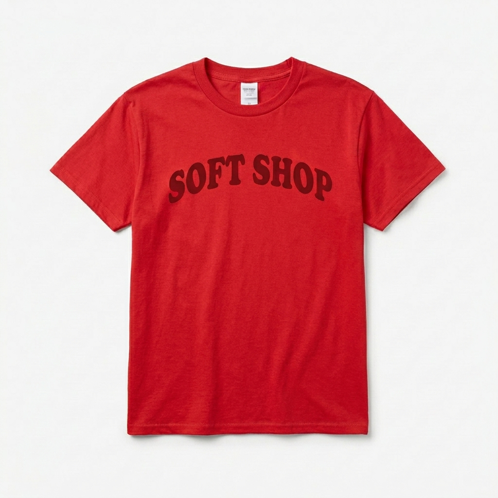 Custom Youth Classic Tee design direction 2: Retro Collegiate Wordmark featuring the SOFT SHOP wordmark