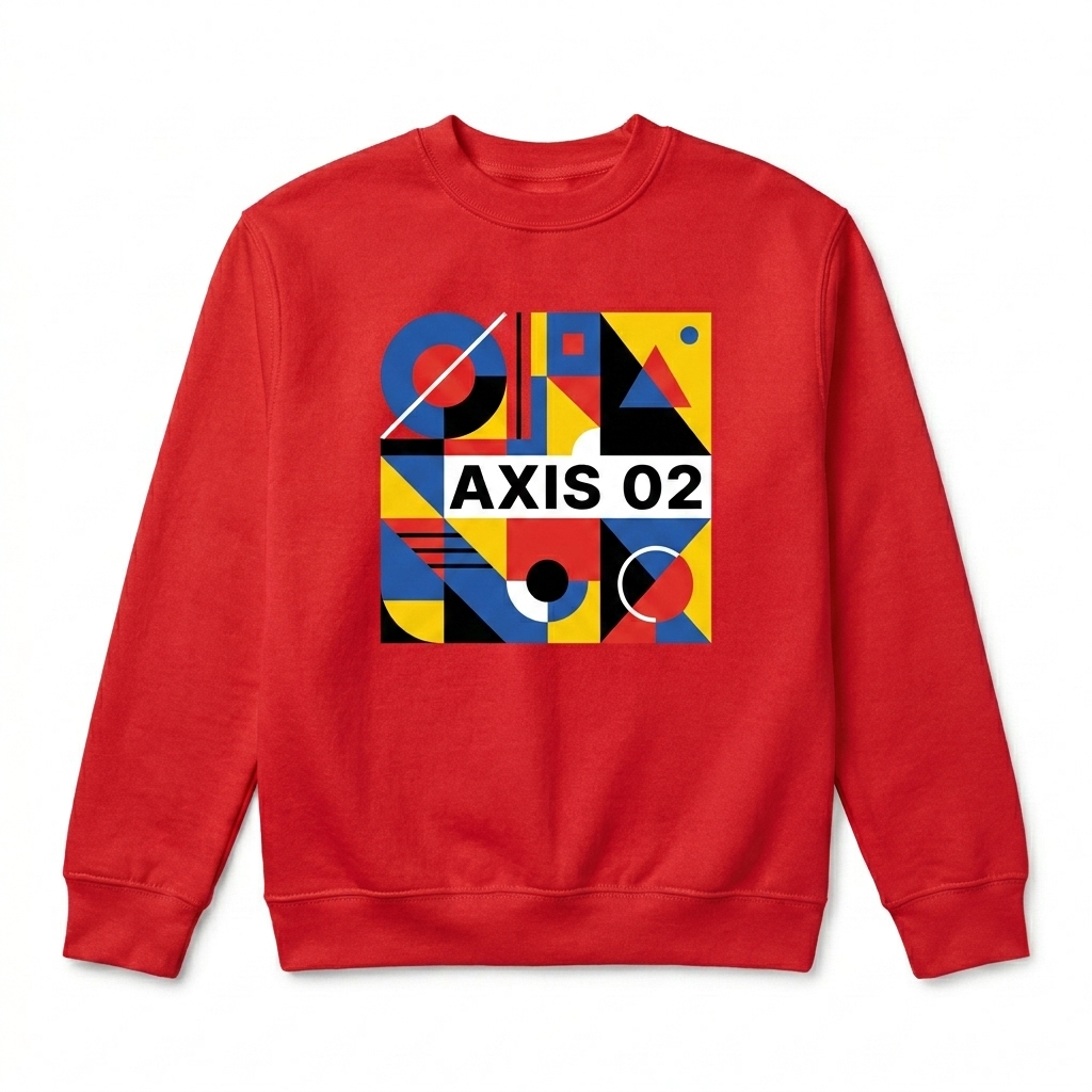 Custom Youth Crewneck Sweatshirt design direction 3: Bold Abstract Graphic featuring the AXIS 02 wordmark