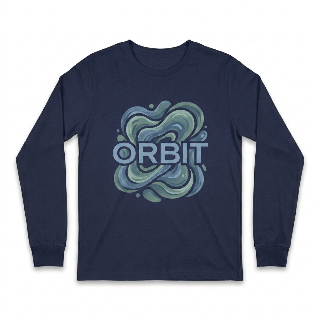 Custom Youth Long Sleeve T-Shirt design direction 2: Abstract Graphic Overlay featuring the ORBIT wordmark
